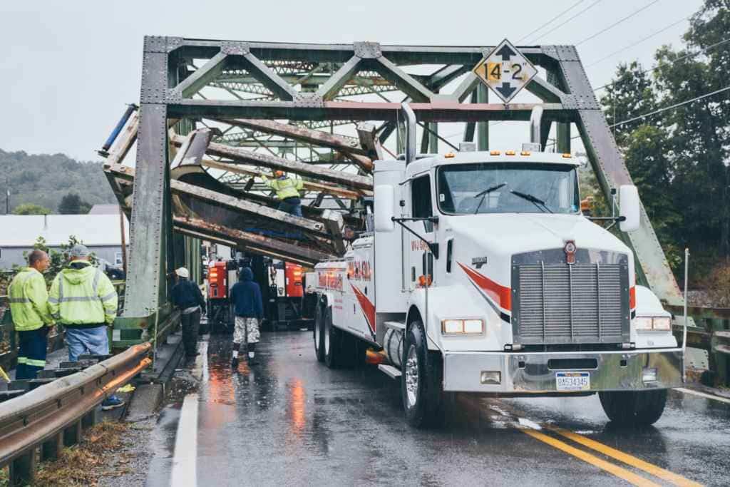 Truck stuck in bridge