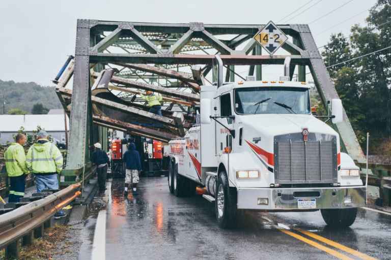 Truck stuck in bridge