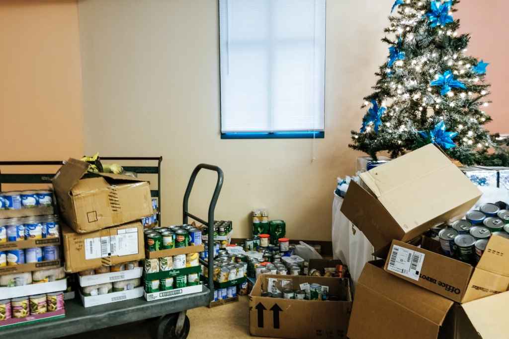 Wesleyan canned goods at tree