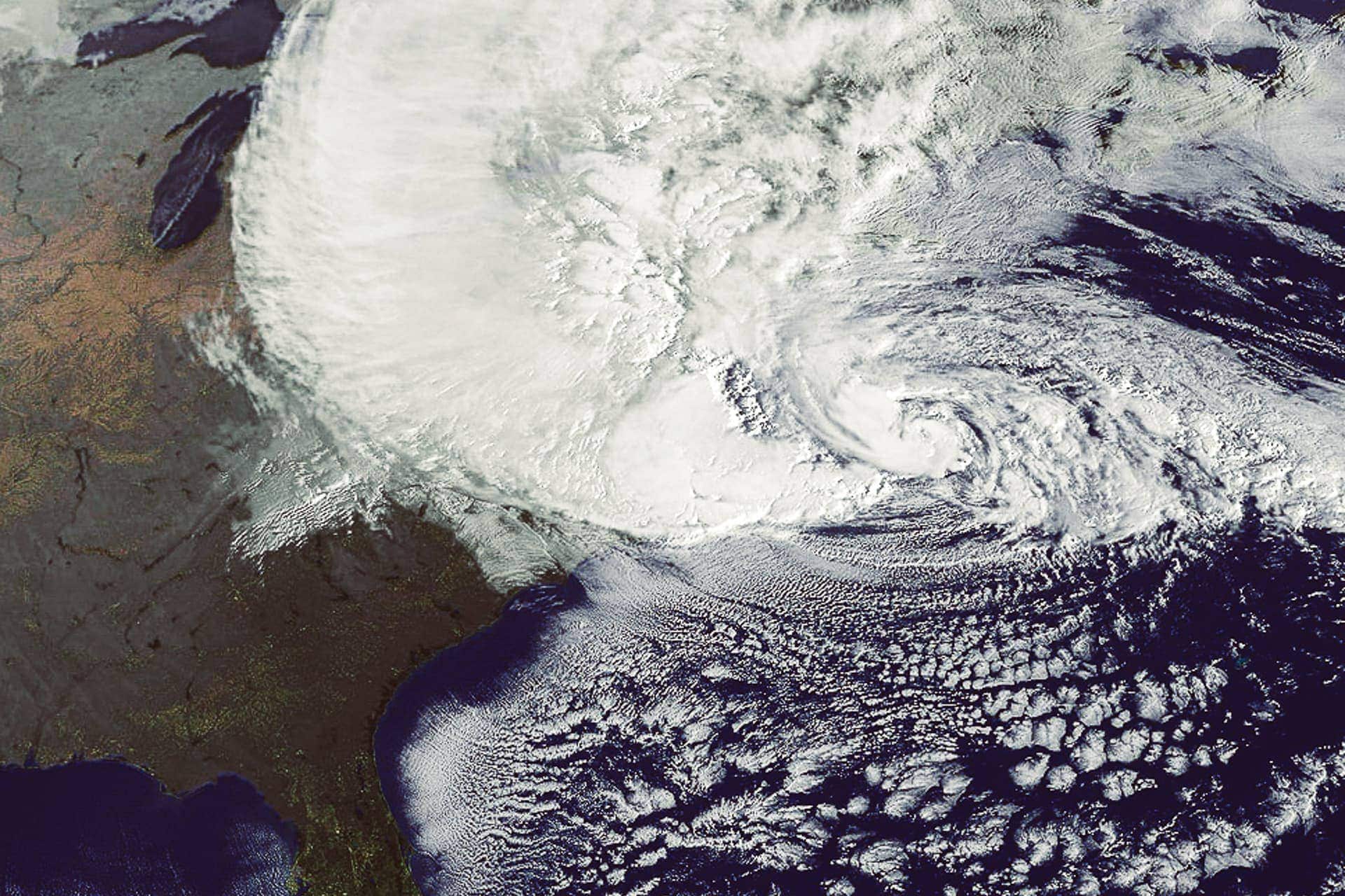 Satellite image provided by NASA of Hurricane Sandy churning off the East Coast