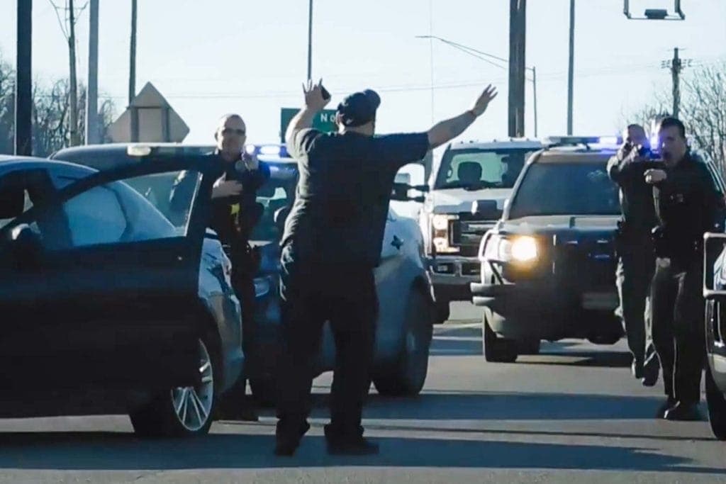A frame grab from a video shot by David Taylor that shows the conclusion of a police pursuit that began in Upshur County and ended on Route 50 in Harrison County on Christmas Day.