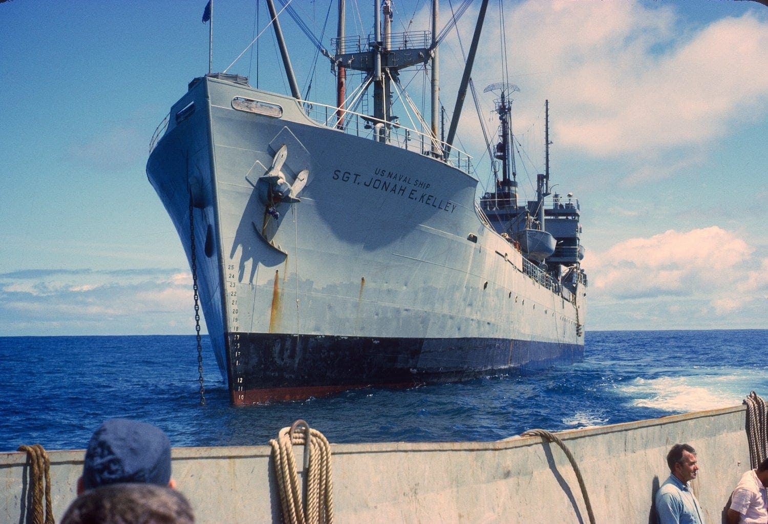 USNS Sgt Jonah E. Kelley (T-APC-116) anchored off Easter Island in December 1966