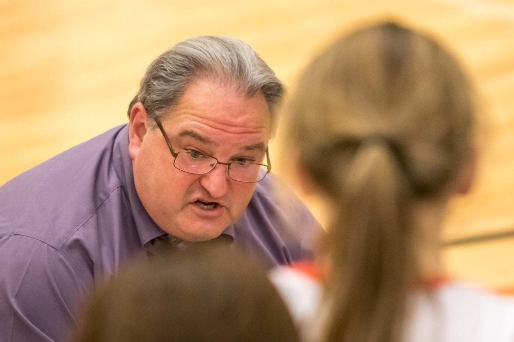 Lady Bobcat basketball coach Michael Bari during the 2014-15 season.