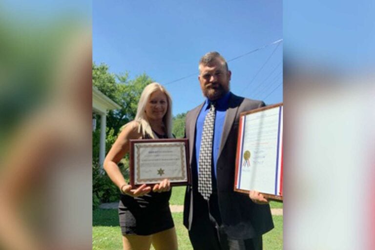 Mon Health Stonewall Jackson Memorial Hospital employee Kayla Knotts and Lewis County Deputy Charles Kirkpatrick
