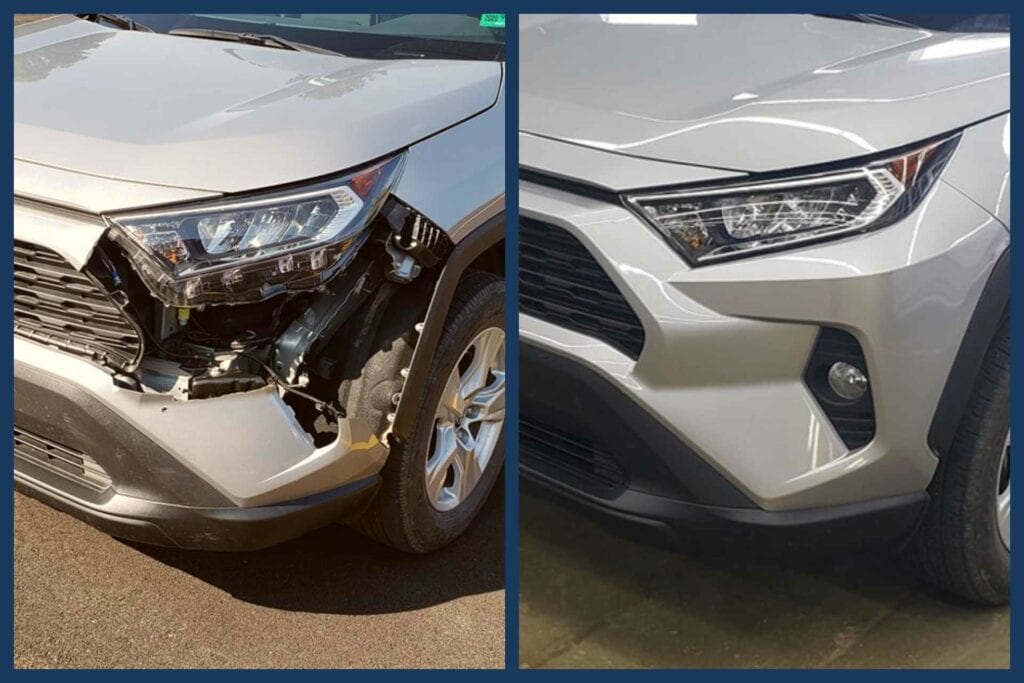 A real-world repair completed by students in the Auto Collision Repair program at Fred Eberle Technical Center.