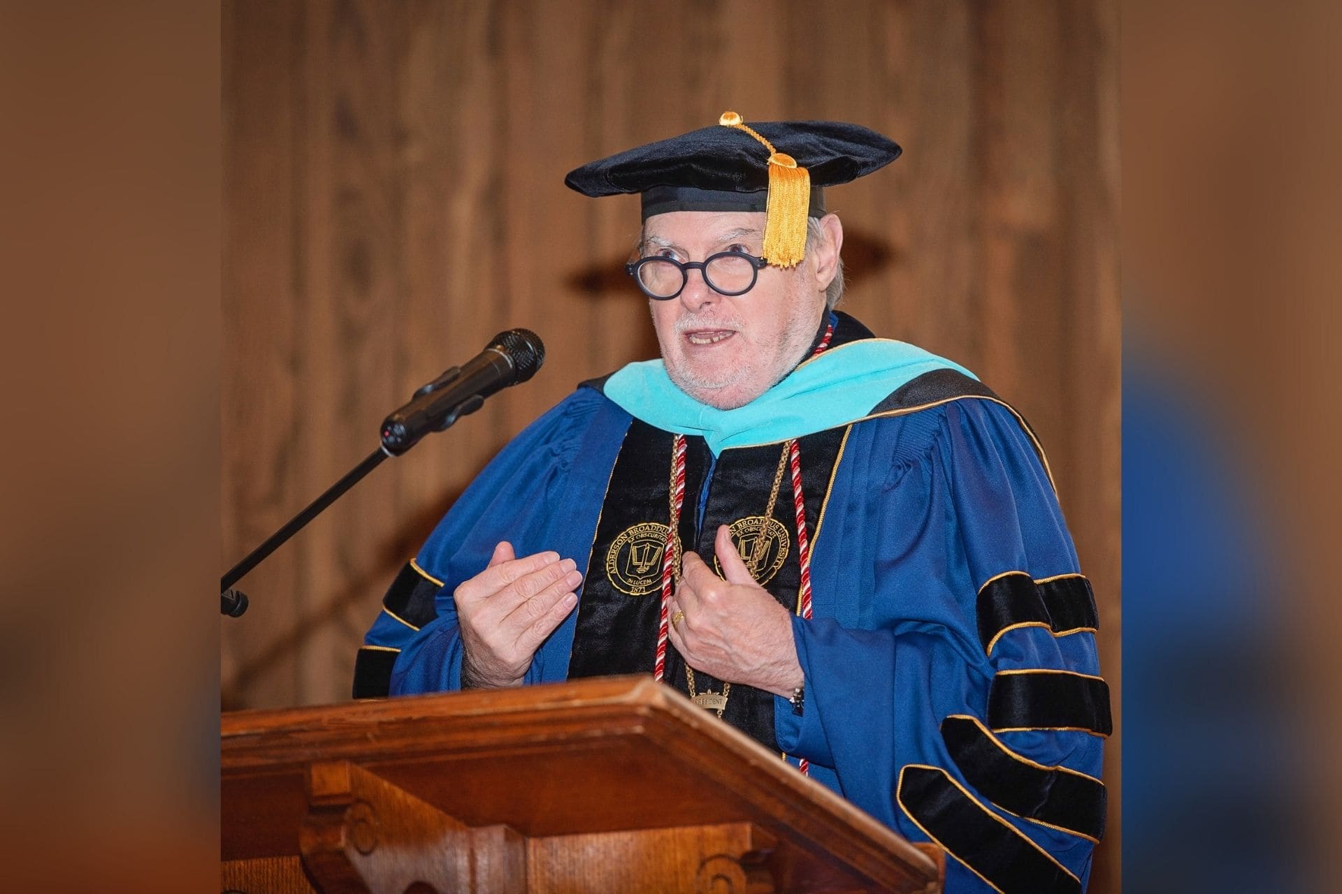 President Dr. James “Tim” Barry addresses the most academically distinguished students earning awards at the 68th Honors Convocation on AB’s campus.