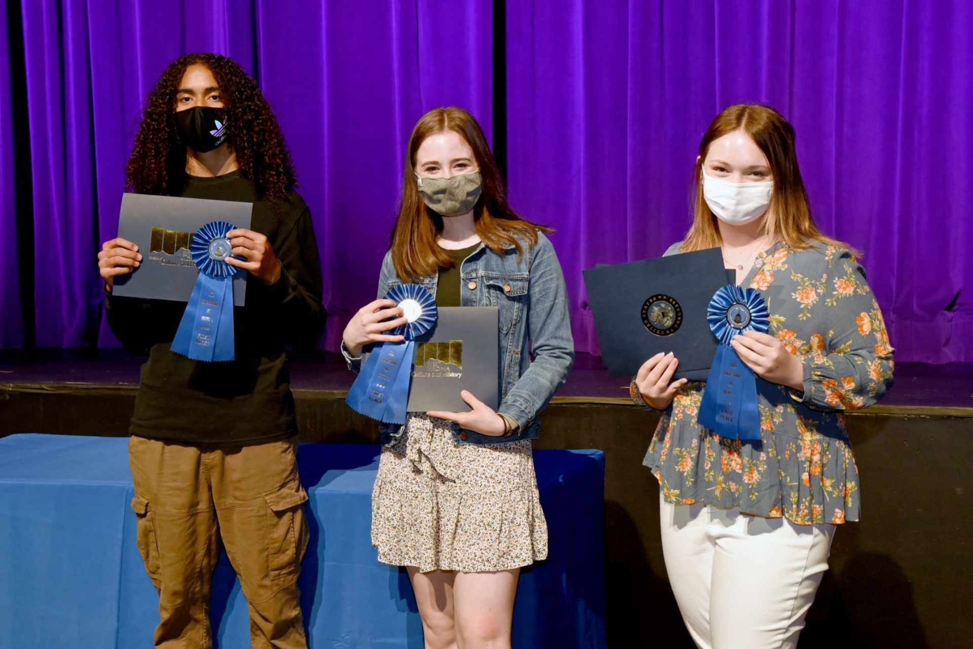 2021 Youth Congressional Art First-Place Award winners (L to R): Bryce Johnson, Robert C. Byrd High School; Emma Carpenter, George Washington High School; and Gracie Hines, Webster County High School.