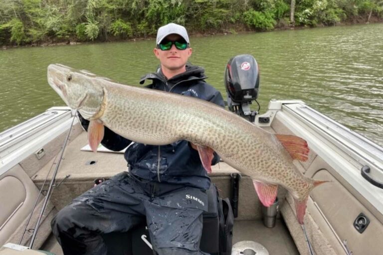 Chase Gibson holds his record musky catch.