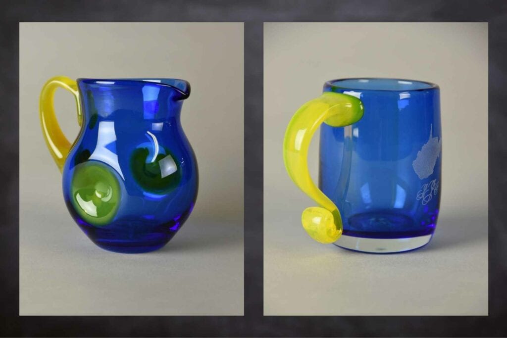 Left: 2020 limited edition Blenko West Virginia Birthday pitcher on sale June 20 for $88. Only 35 available. Right: 2021 limited edition Blenko Governor’s Father’s Day mug on sale June 20 for $60. Only 50 available. Photographs courtesy of the WVDACH.
