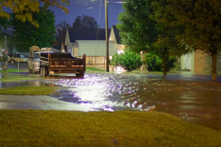 Flooding on Gum Street, near the intersection with Boggess Street, after Monday evening's downpour.