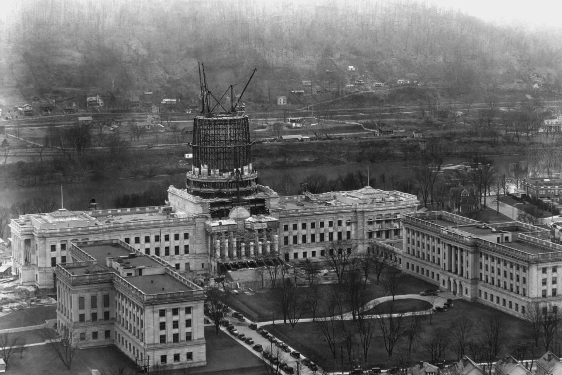 The West Virginia state capitol under construction.