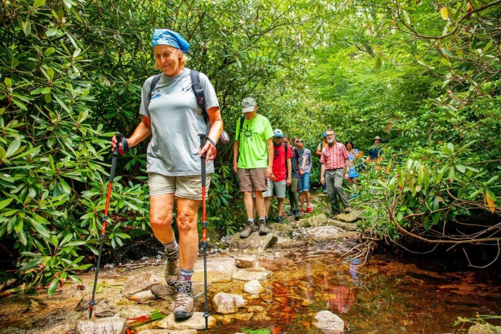 Hikers walking between Canaan Valley Resort and Blackwater Falls State Park.