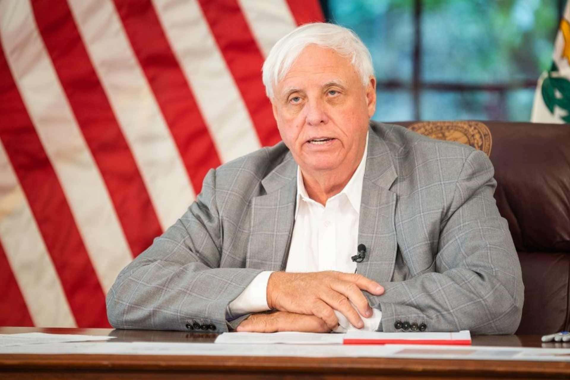 West Virginia Gov. Jim Justice holds a virtual briefing with members of the media.