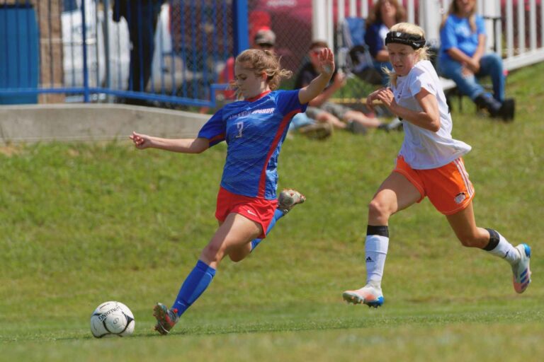 Ava Hollen lines up to strike the sixth and final goal of Saturday's 6-0 win over Martinsburg.