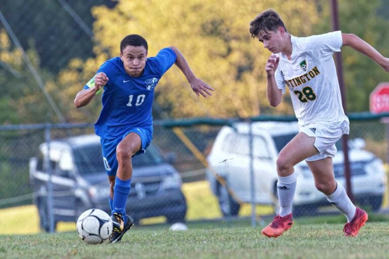 Julien Larcher scored one of B-U's two goals in a tense 3-2 loss to Huntington on Tuesday.