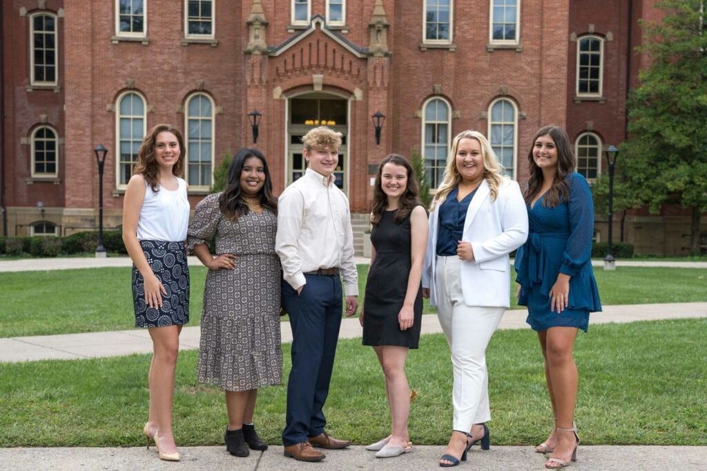 Morgan Glass, Raimah Hossain, Ethan Cade, Ally Simon, Kylie A. Parker, Makenna Myers. Not pictured: Hunter Moore. (WVU Photo/Sean Hines)