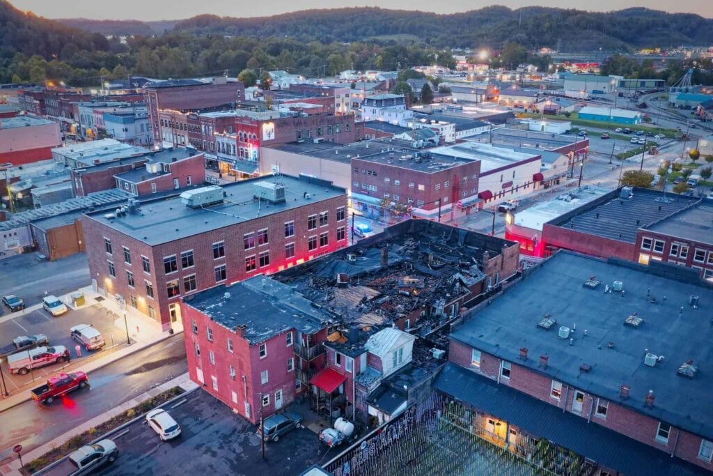 The aftermath of the fire could be seen Tuesday evening.