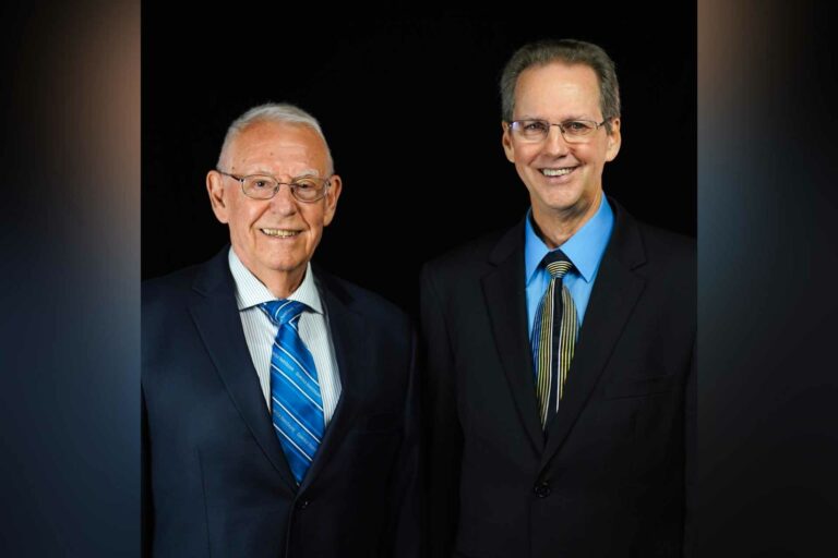 Dr. H. Gary Gillespie (left) and John McKinney. The art and music wings of the Glenville State College Fine Arts Center have been named in their honor.