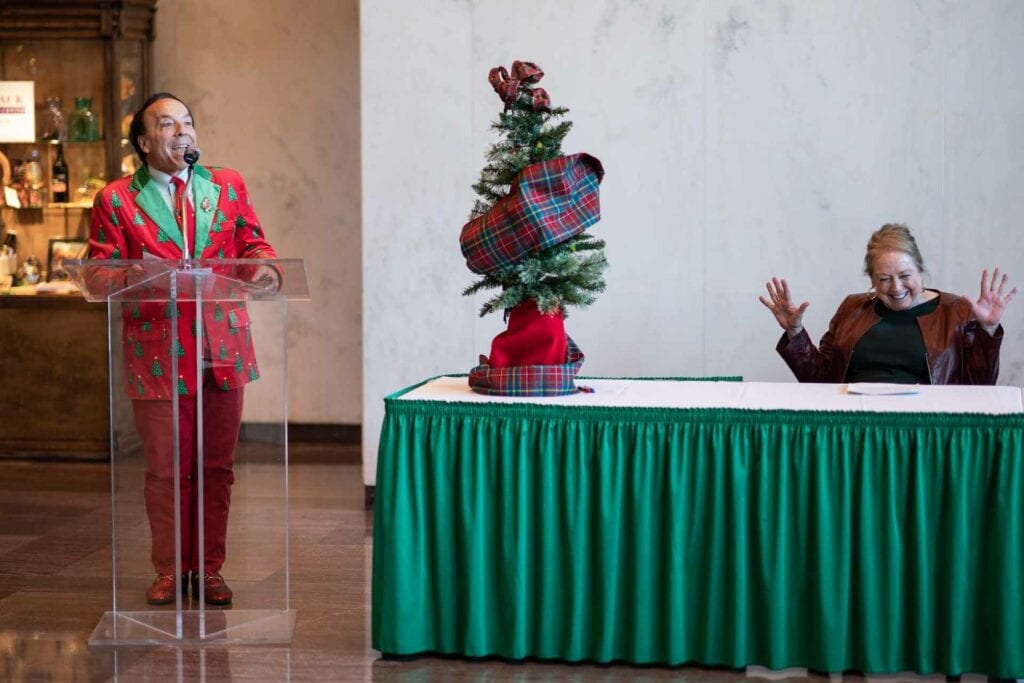 First Lady Cathy Justice and WVDACH Curator Randall Reid-Smith at Tuesday's ceremony.