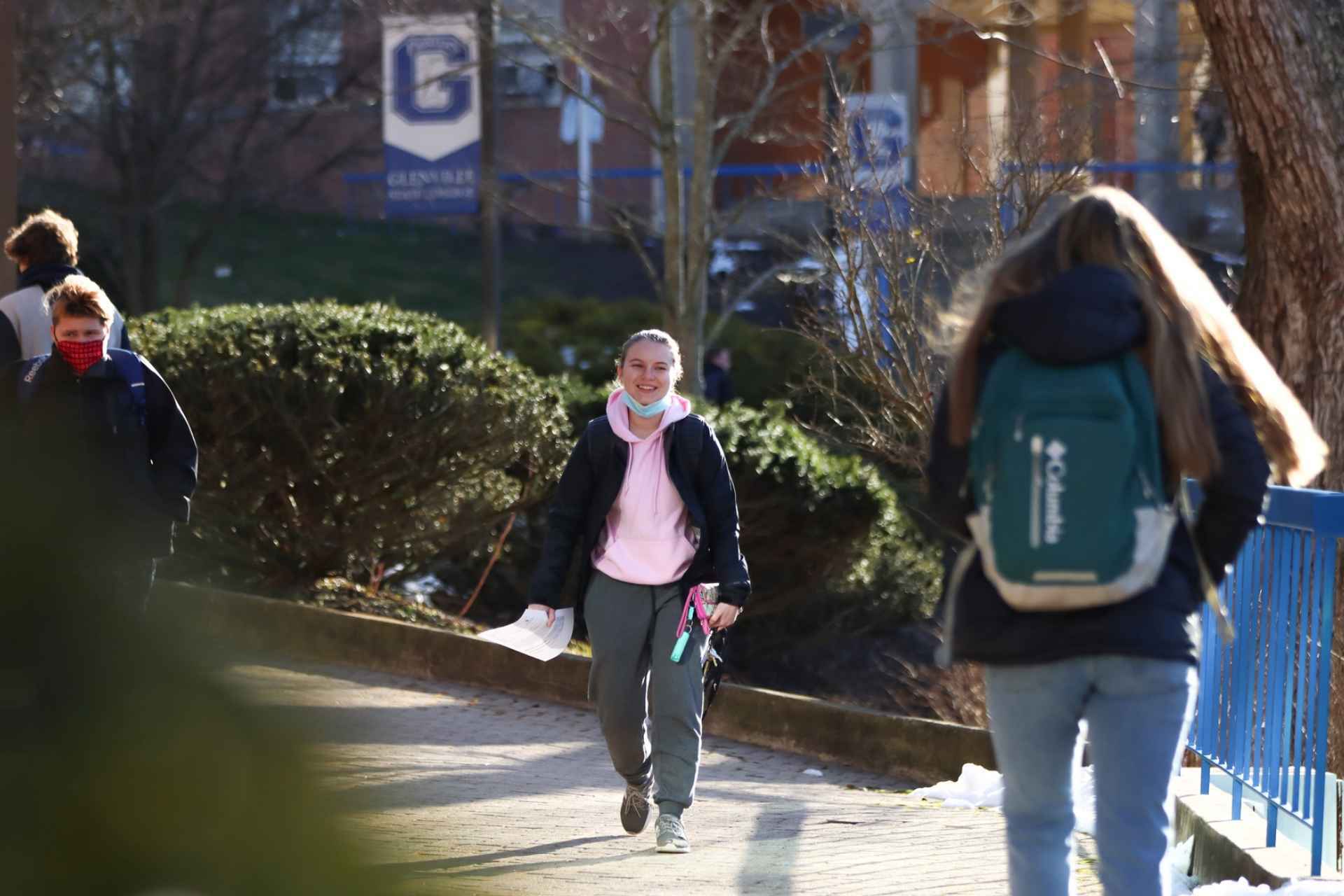 Students walk across Glenville State College’s campus on a chilly Monday, January 10, the first day of the spring 2022 semester.