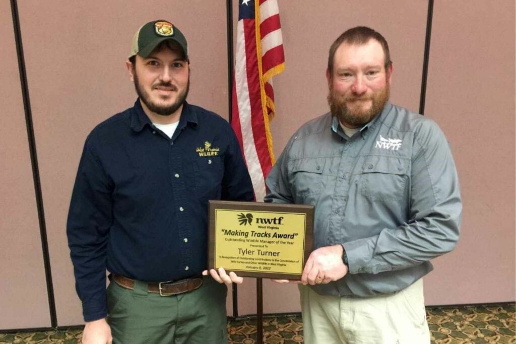 Tyler Turner, left, with Jeff Jones, right. Jones is president of the National Wild Turkey Federation West Virginia State Chapter.