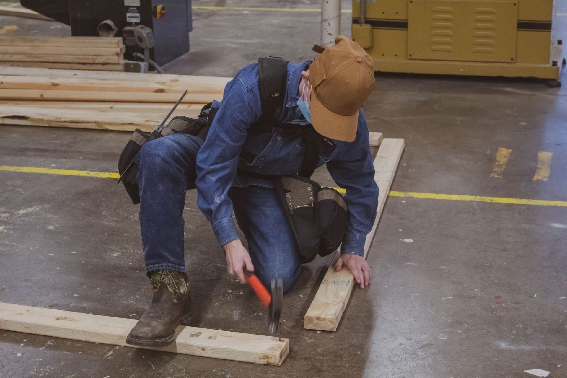 A current Carpentry student competing in the 2022 SkillsUSA Competition in Feb. 2022 / Photo by Beckie Boyd