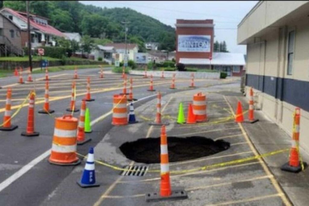 Route 20: West Virginia Division of Highways designing repair for six-foot sinkhole near Hinton