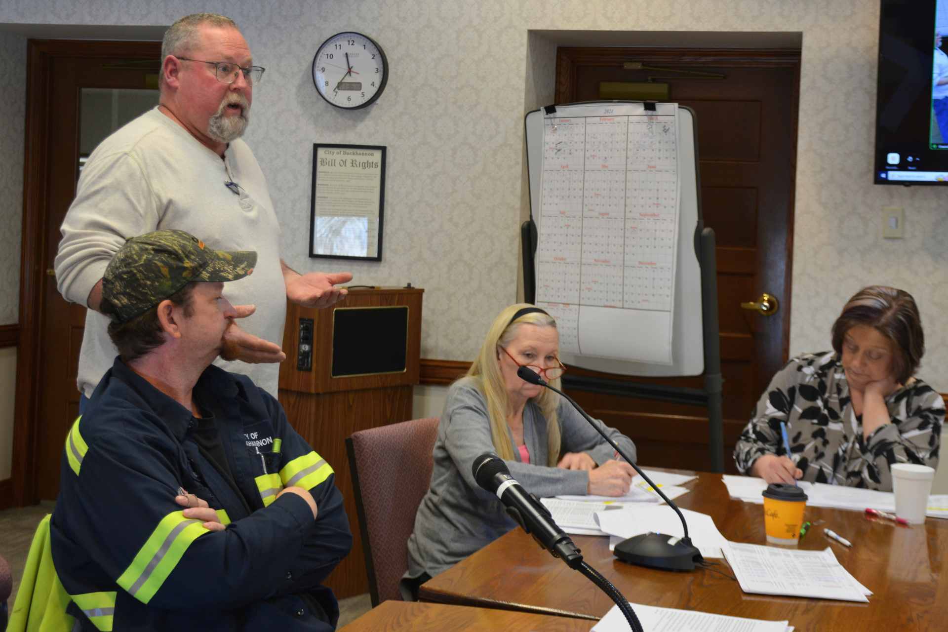 Buckhannon Public Works Director Jerry Arnold shares some thoughts with city council during a March 12 budget session. Council ultimately passed the budget at its regular March 21 meeting. (Photo by Katie Kuba)