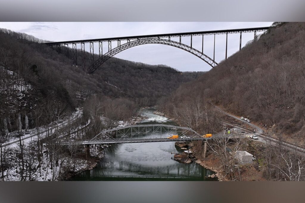 WVDOH work crews redecking the historic Tunney Hunsaker Bridge