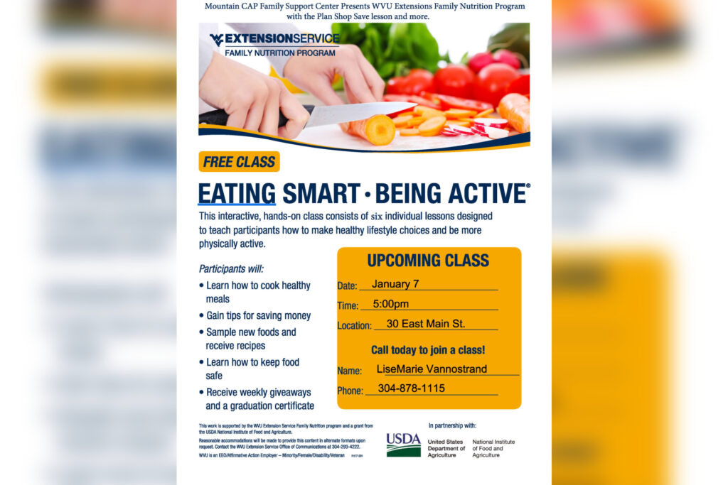 Eating Smart Being Active free nutrition class flyer - January 7 at 5pm
