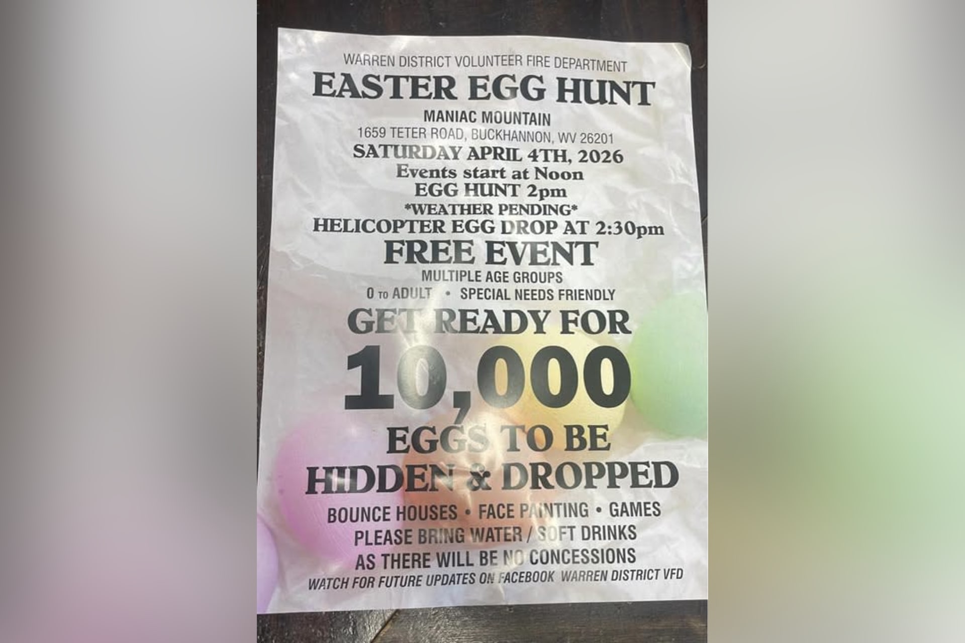 Warren District Volunteer Fire Department Easter egg hunt flyer