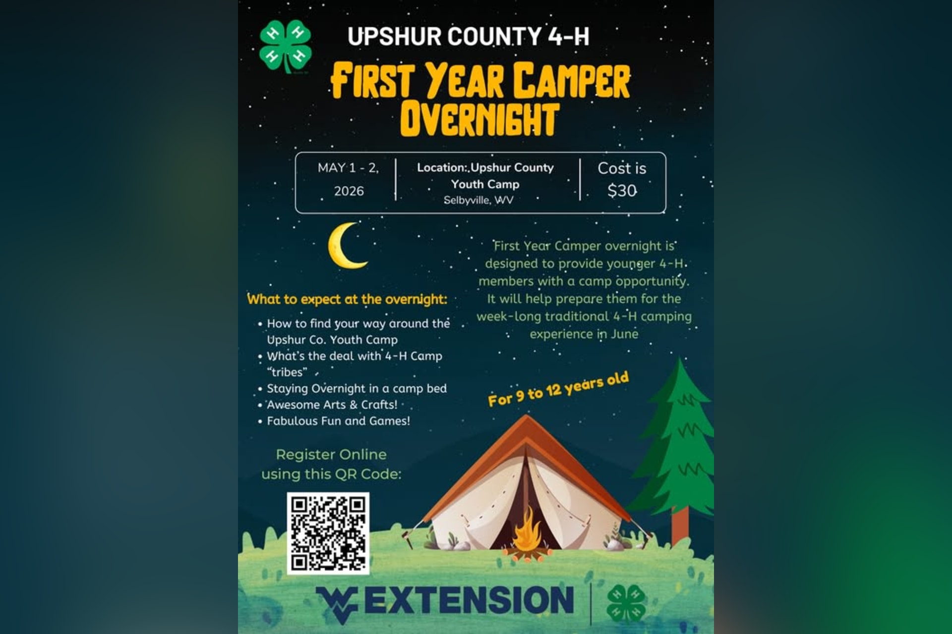Upshur County 4-H First Year Camper Overnight registration flyer