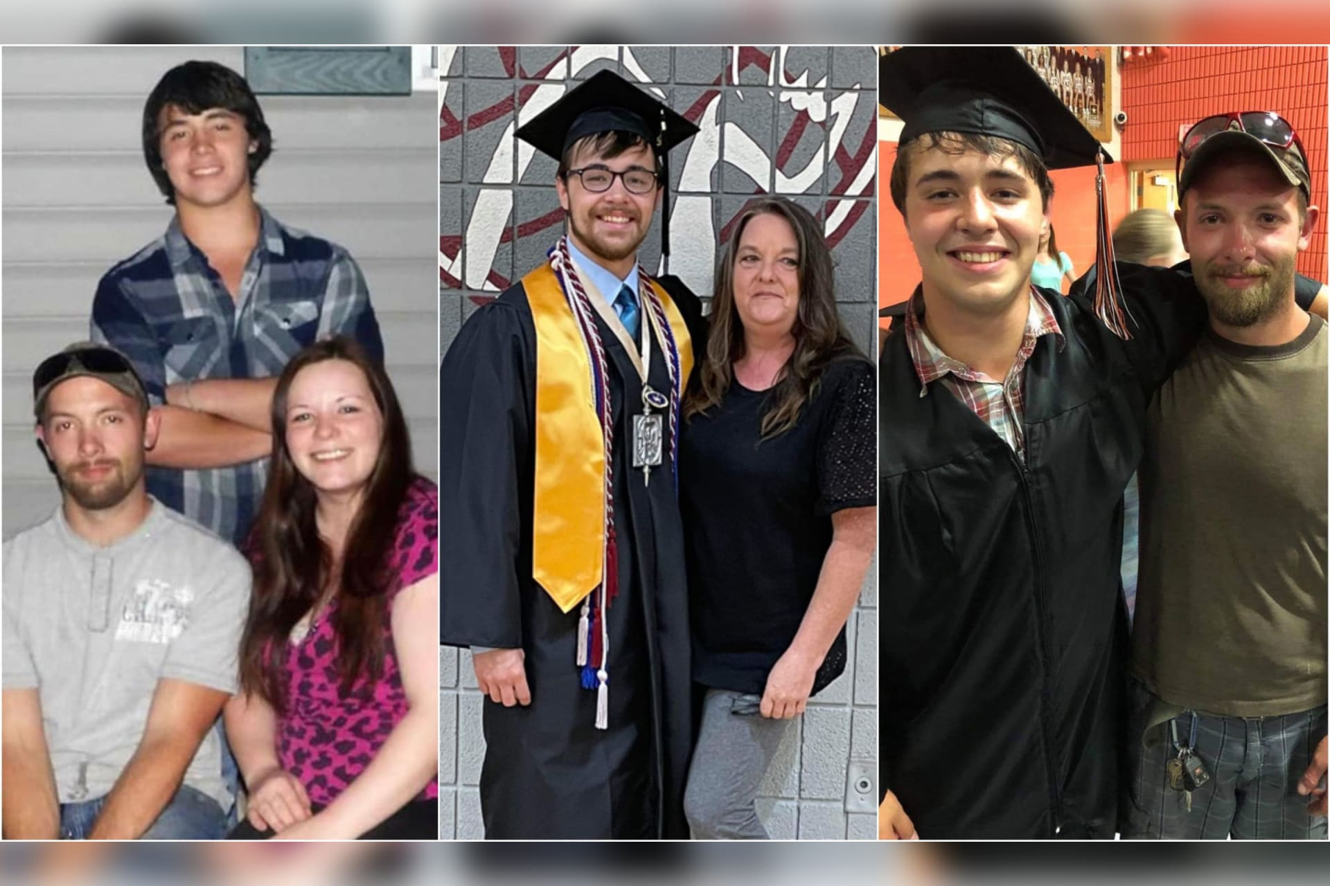 WVU medical student Jonathan Tucker Bennett poses with his late brother, Trey, and late mother, Rainelle.