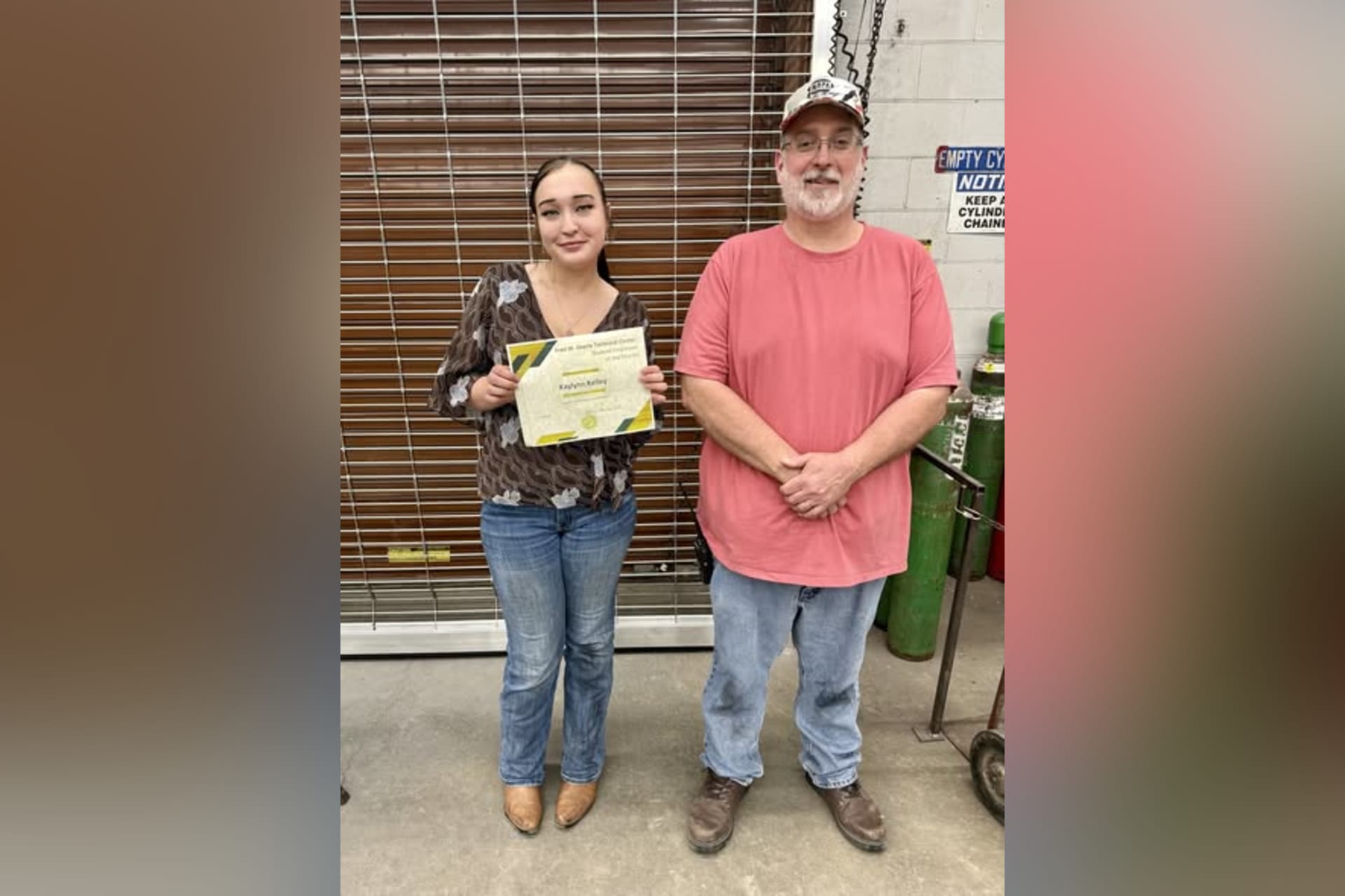 Welding Student of the Month Kaylynn Kelley with FETC welding instructor Billy Poling.