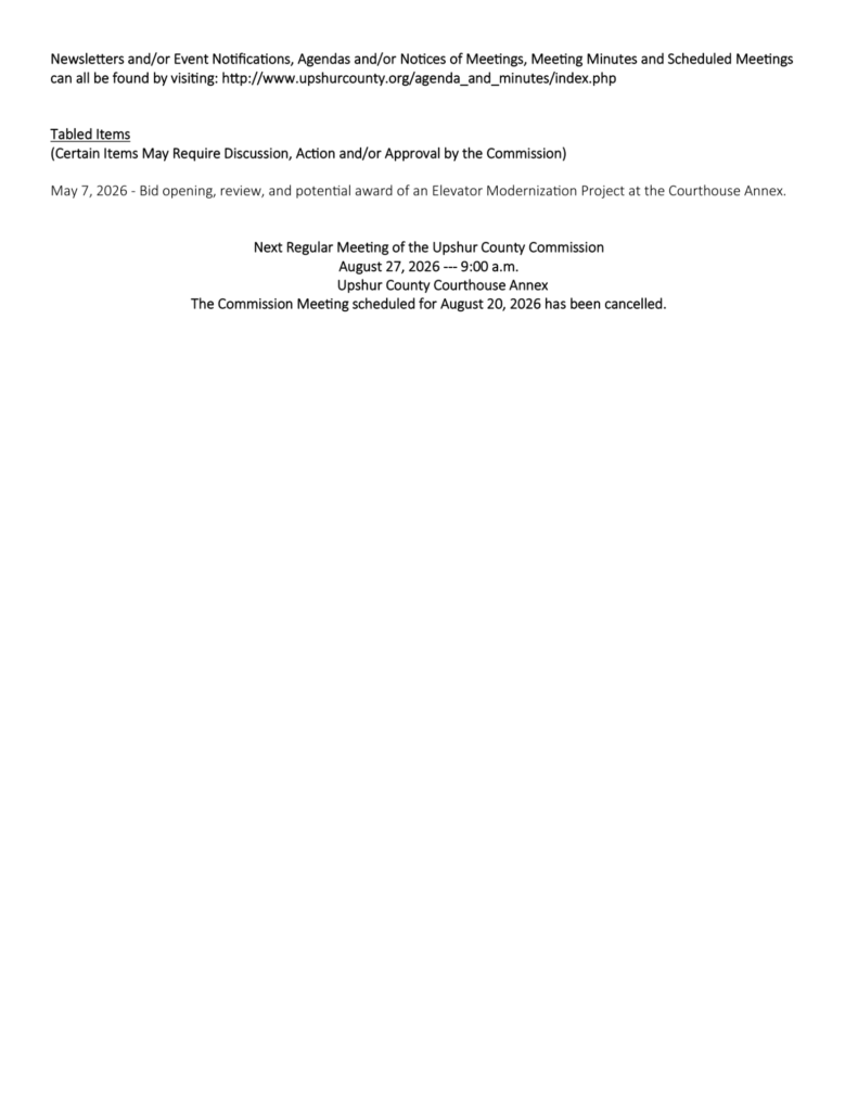 Upshur County Commission meeting agenda for August 13, 2026, page 4