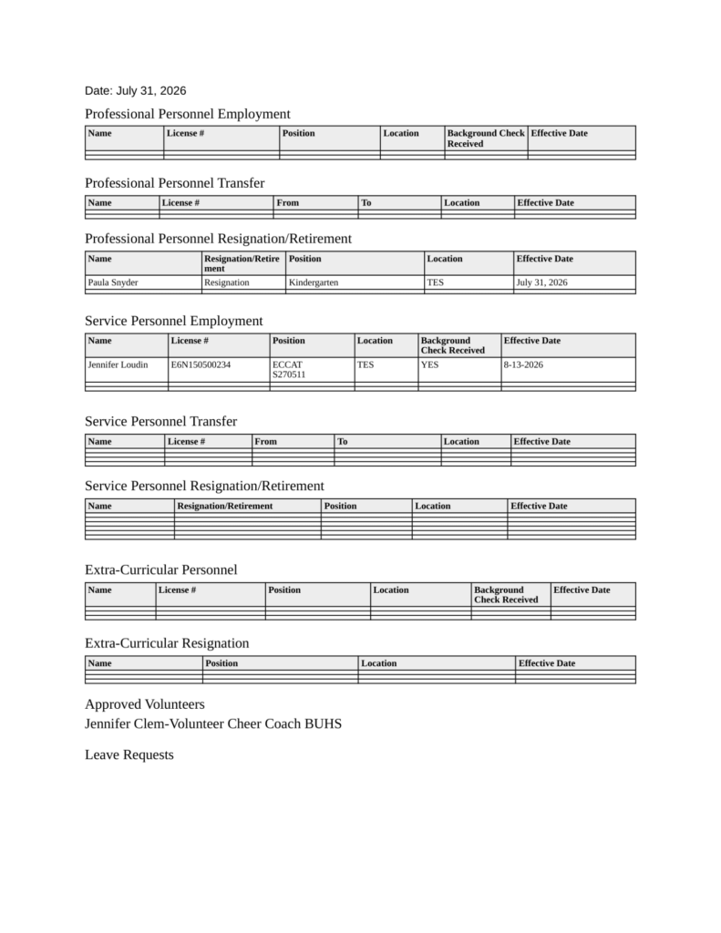 Upshur County Board of Education meeting agenda for August 11, 2026, page 9
