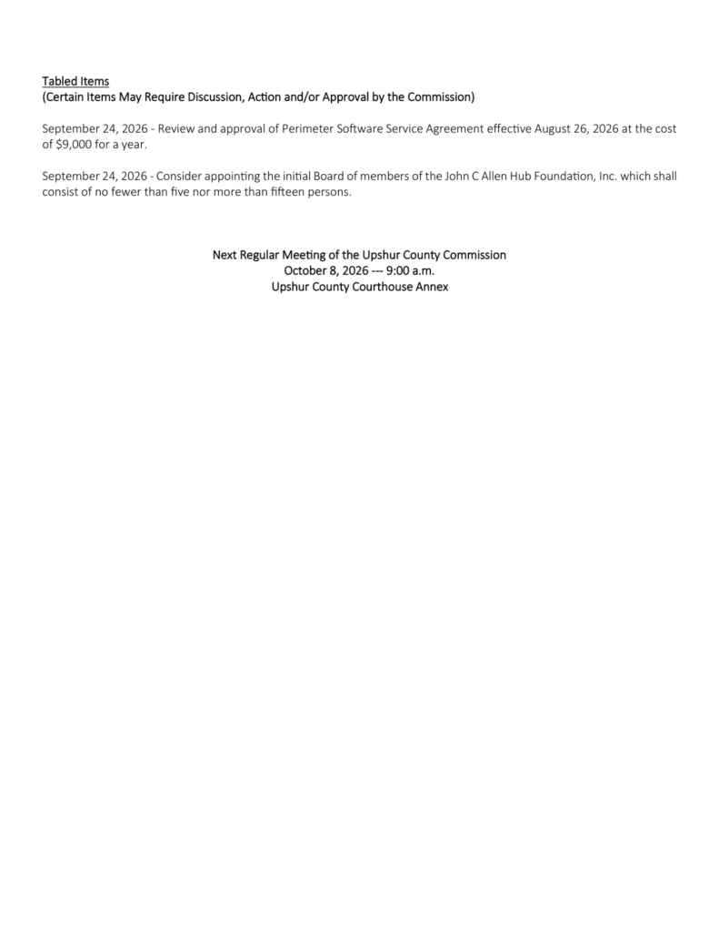 Upshur County Commission meeting agenda for October 1, 2026, page 3