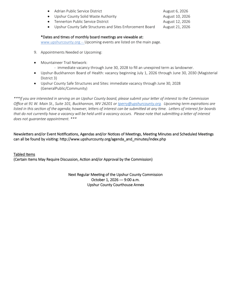 Upshur County Commission meeting agenda for September 24, 2026, page 3