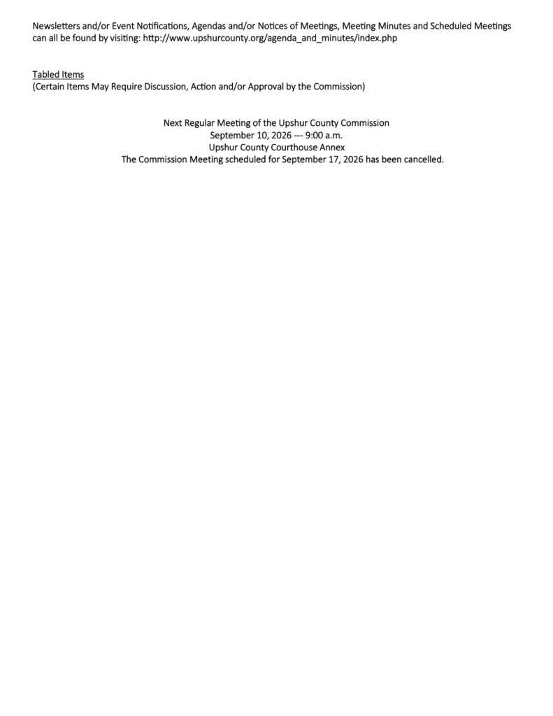 Upshur County Commission meeting agenda for September 3, 2026, page 3