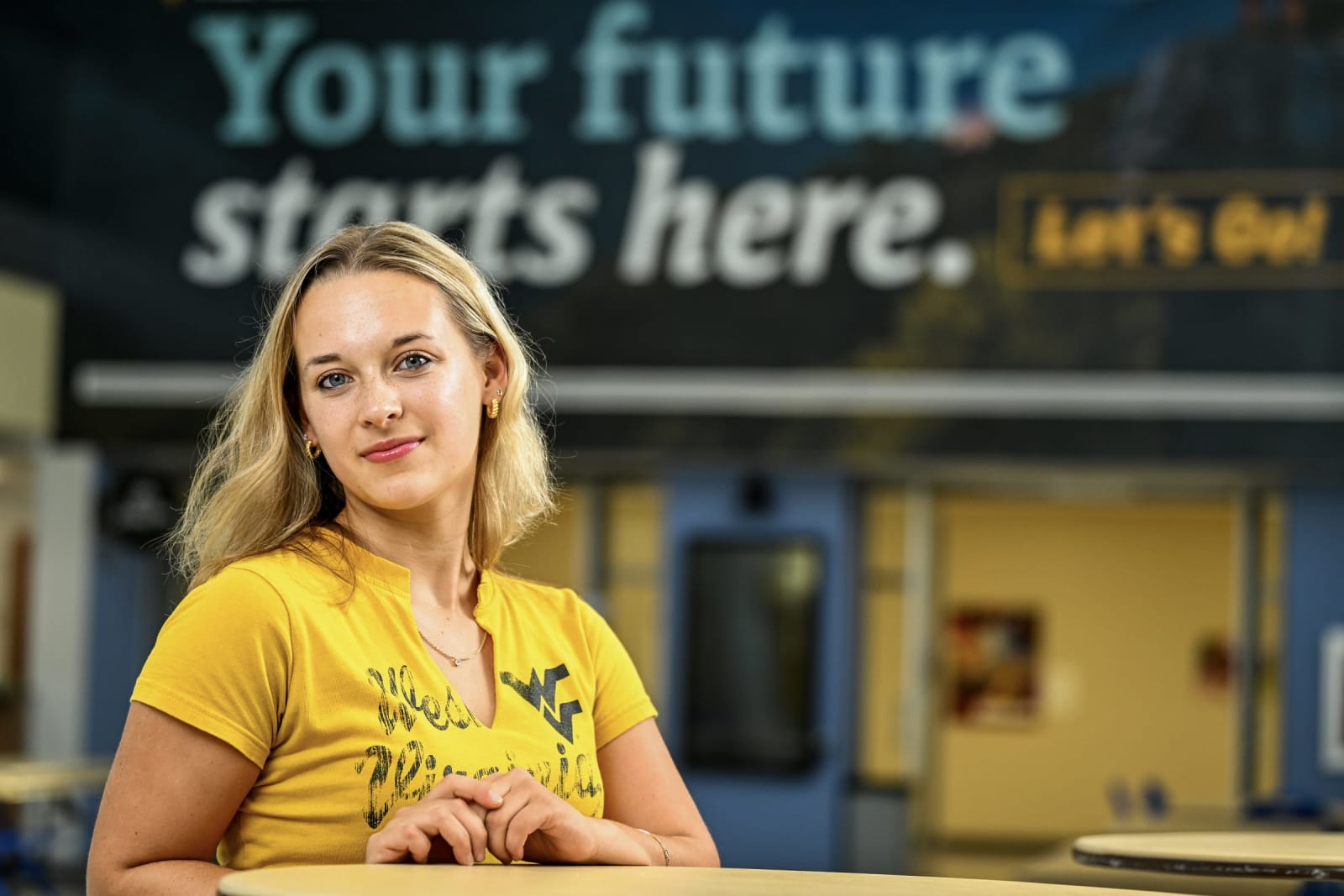 Sophia Bell wearing a WVU shirt.