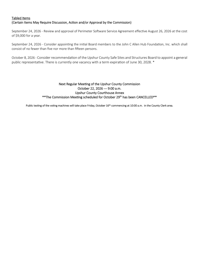 Upshur County Commission meeting agenda for October 15, 2026, page 3