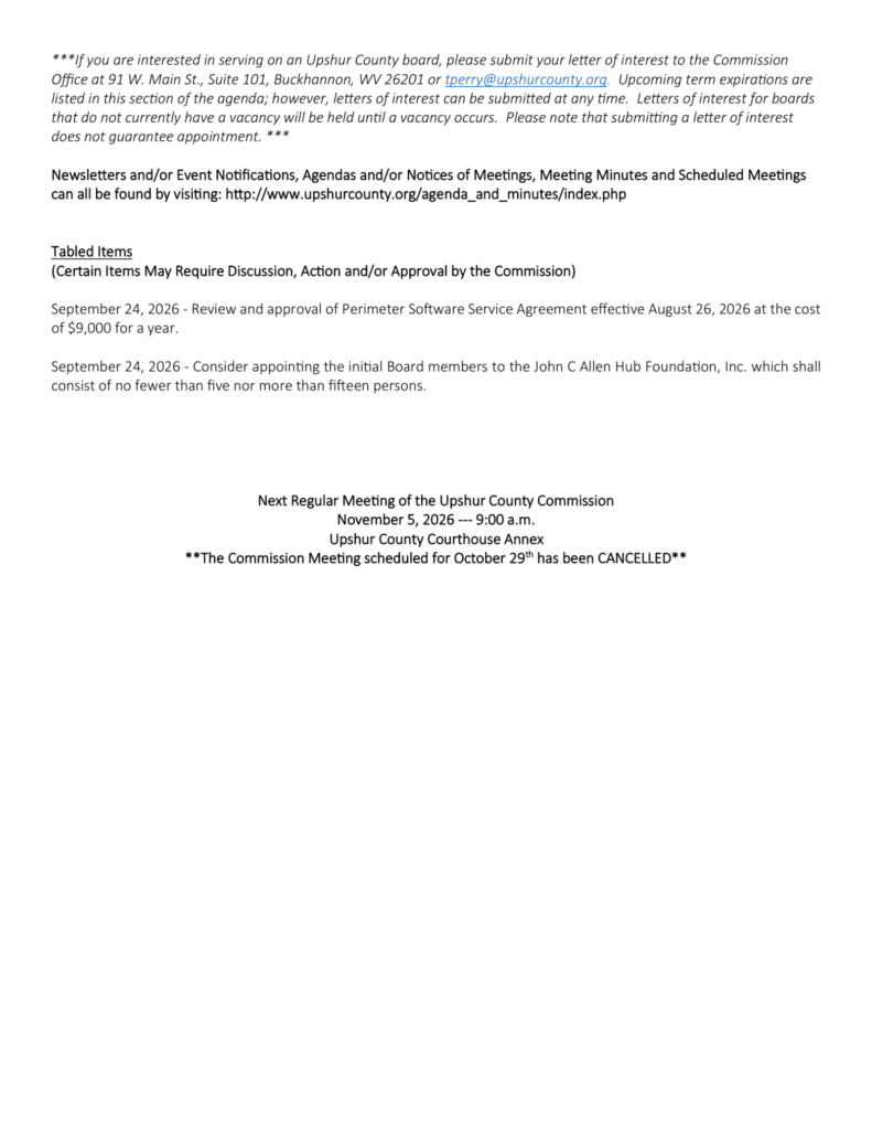 Upshur County Commission meeting agenda for October 22, 2026, page 3