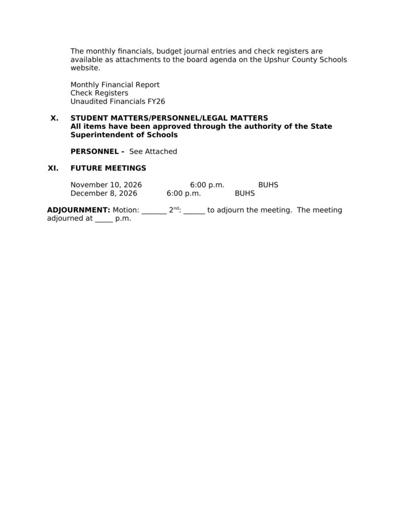 Upshur County Board of Education meeting agenda for October 13, 2026, page 3