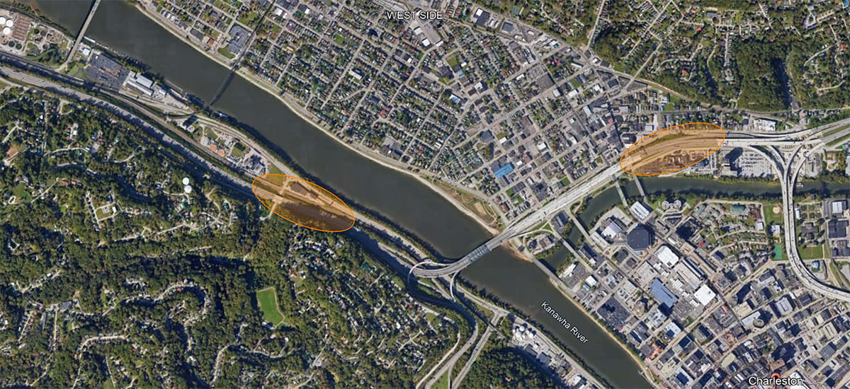 Aerial view of the Fort Hill Bridge corridor