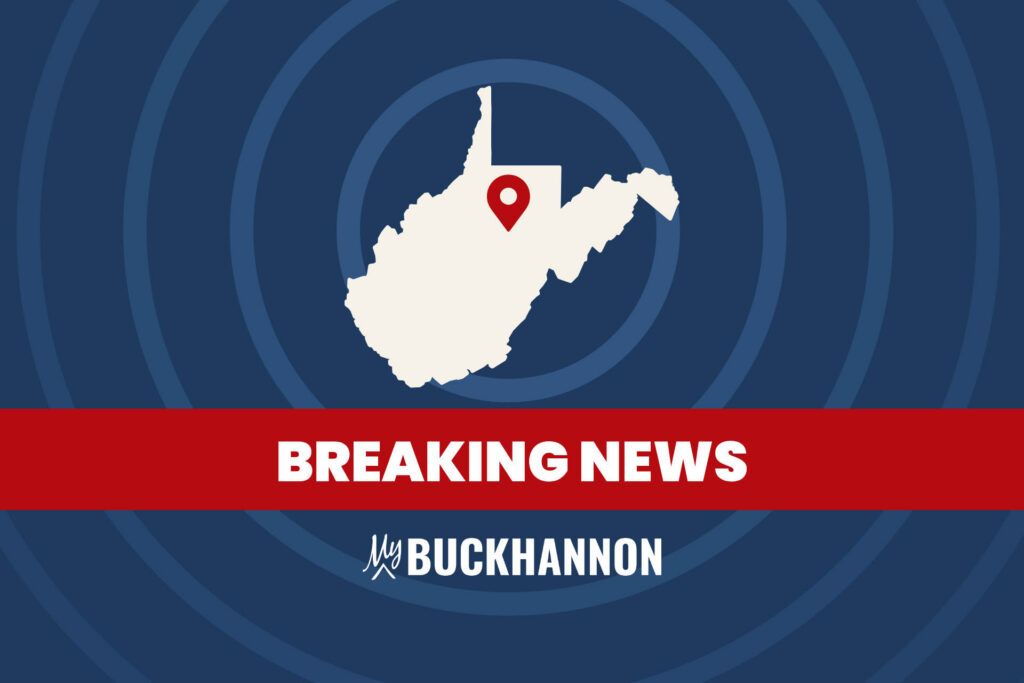 Breaking News graphic: a map of West Virginia with a red pin on Buckhannon, above a red Breaking News banner and the My Buckhannon logo.