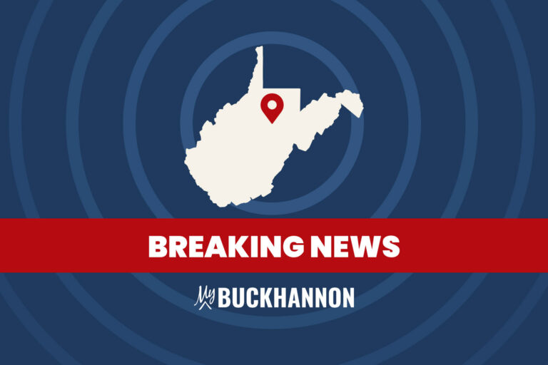 Breaking News graphic: a map of West Virginia with a red pin on Buckhannon, above a red Breaking News banner and the My Buckhannon logo.
